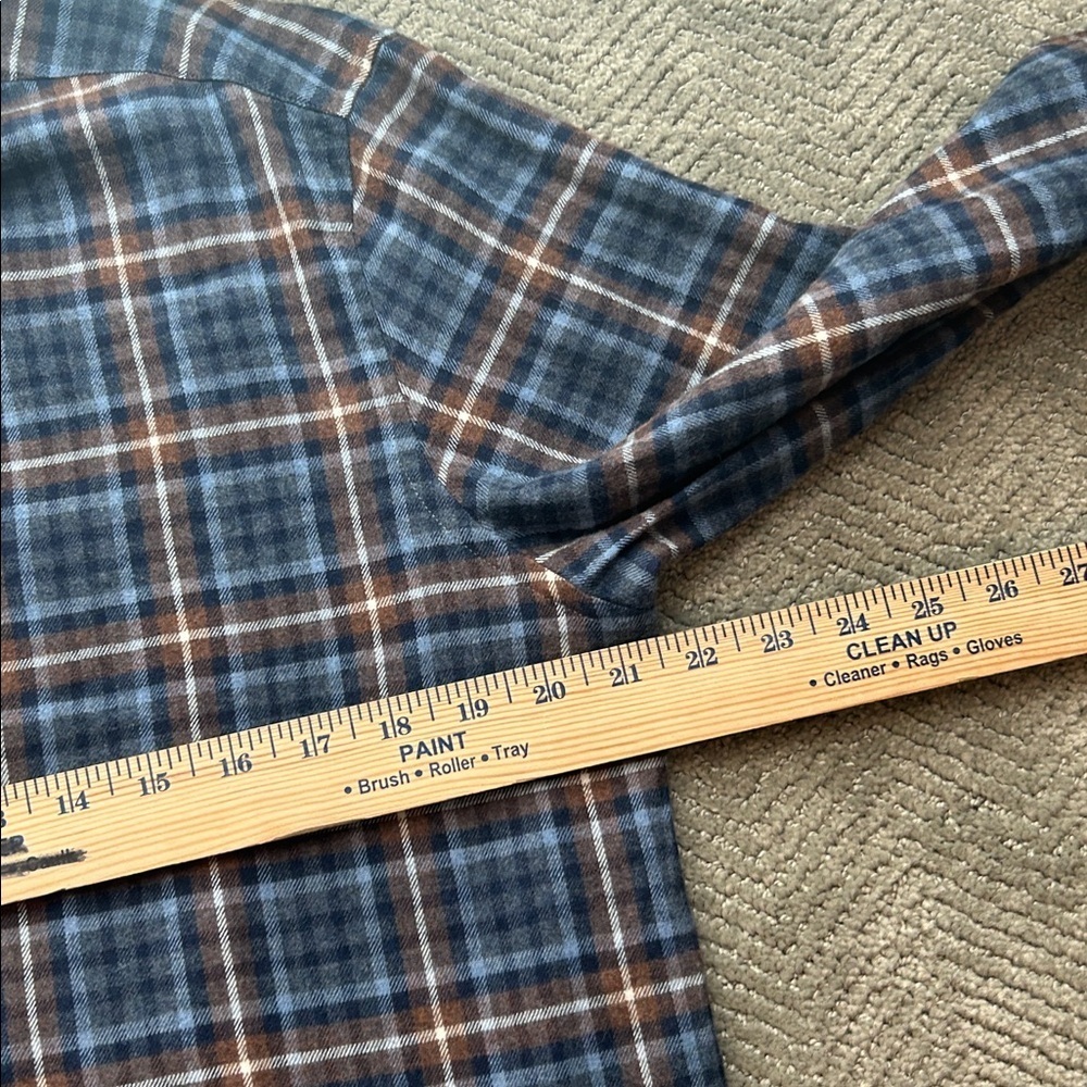 Stenströms Fitted Body Plaid Button Down Shirt M Blue Brown Twofold Super Cotton - Picture 9 of 12